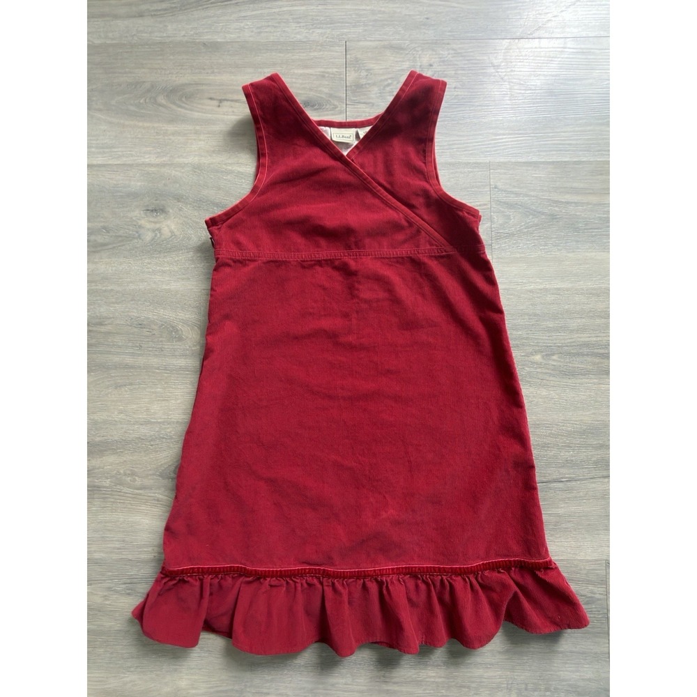 Vintage LL bean Girls Red Sleeveless Corduroy Dress Holiday Casual Cute Size 10